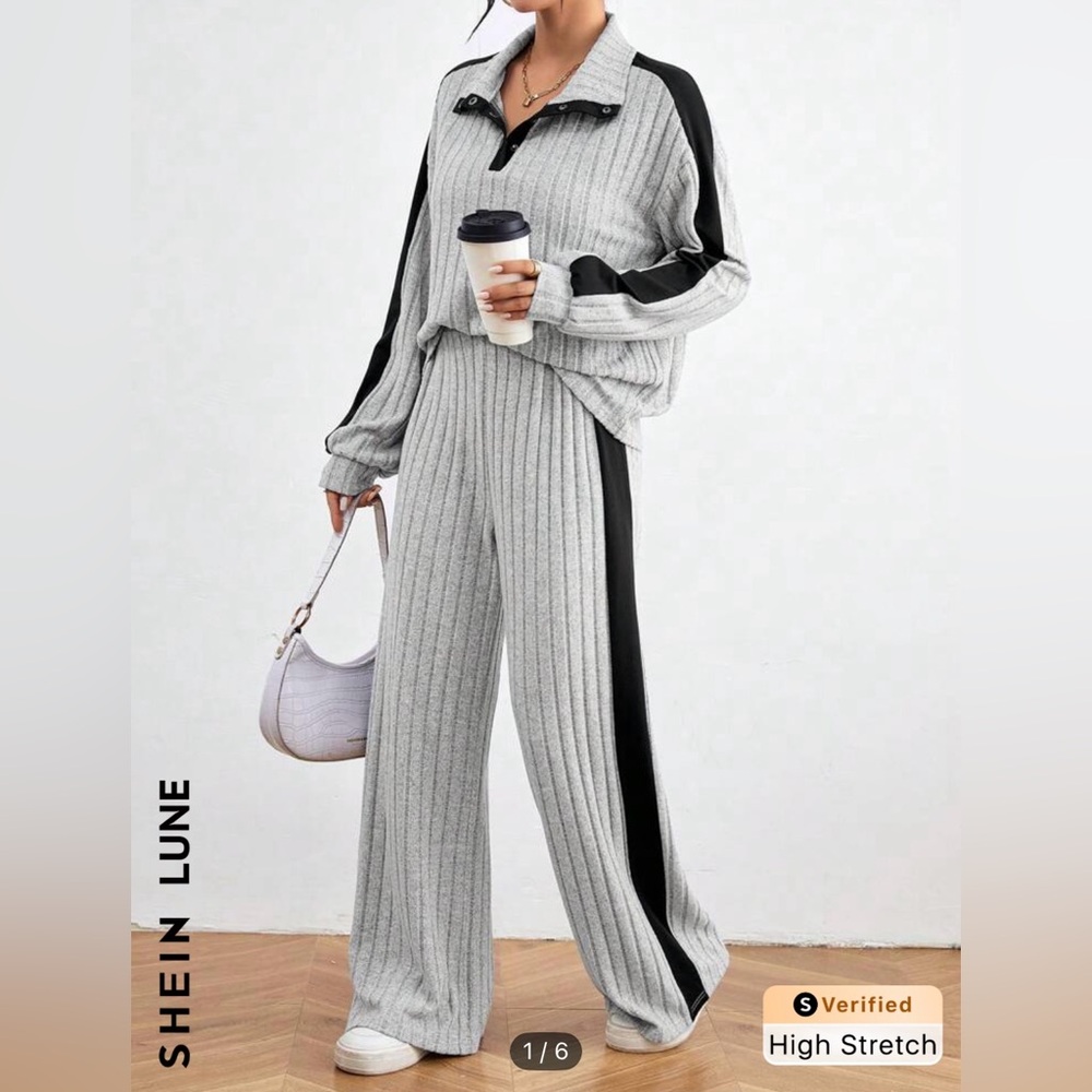 Gray Ribbed 2 piece Sweater set